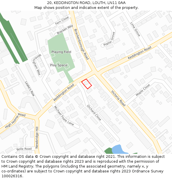 20, KEDDINGTON ROAD, LOUTH, LN11 0AA: Location map and indicative extent of plot