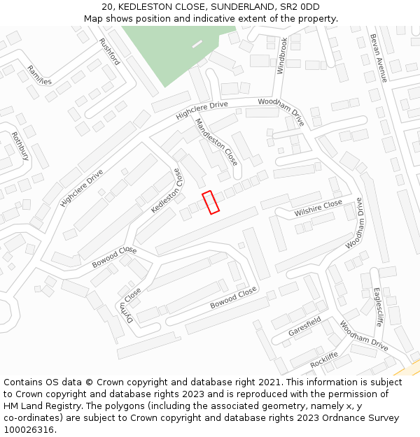 20, KEDLESTON CLOSE, SUNDERLAND, SR2 0DD: Location map and indicative extent of plot