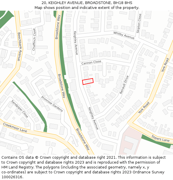 20, KEIGHLEY AVENUE, BROADSTONE, BH18 8HS: Location map and indicative extent of plot