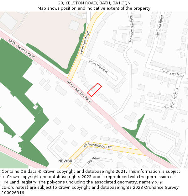 20, KELSTON ROAD, BATH, BA1 3QN: Location map and indicative extent of plot