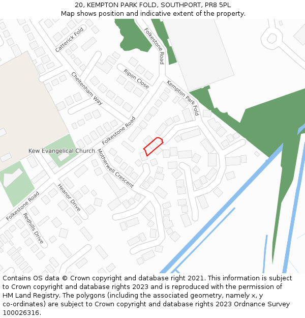 20, KEMPTON PARK FOLD, SOUTHPORT, PR8 5PL: Location map and indicative extent of plot
