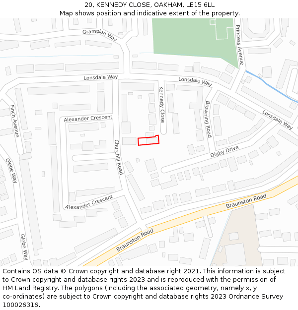 20, KENNEDY CLOSE, OAKHAM, LE15 6LL: Location map and indicative extent of plot