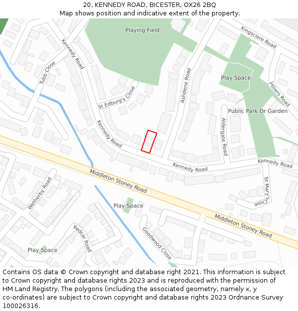 20, KENNEDY ROAD, BICESTER, OX26 2BQ: Location map and indicative extent of plot