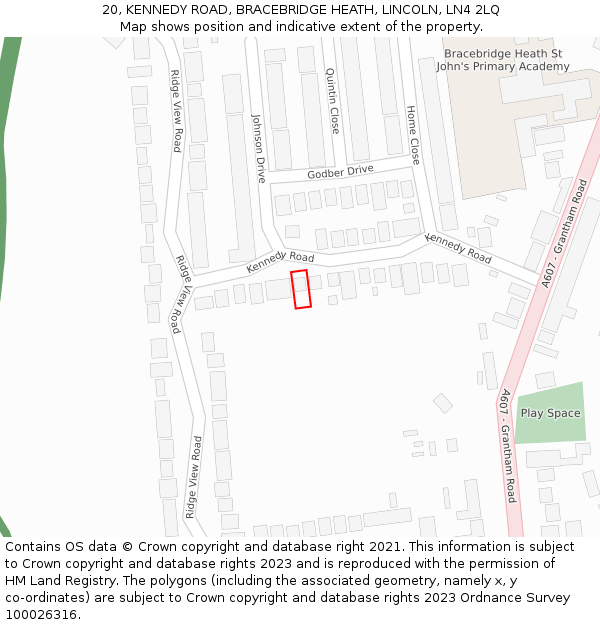 20, KENNEDY ROAD, BRACEBRIDGE HEATH, LINCOLN, LN4 2LQ: Location map and indicative extent of plot