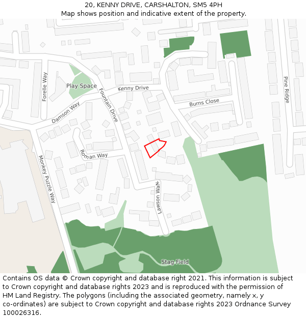 20, KENNY DRIVE, CARSHALTON, SM5 4PH: Location map and indicative extent of plot