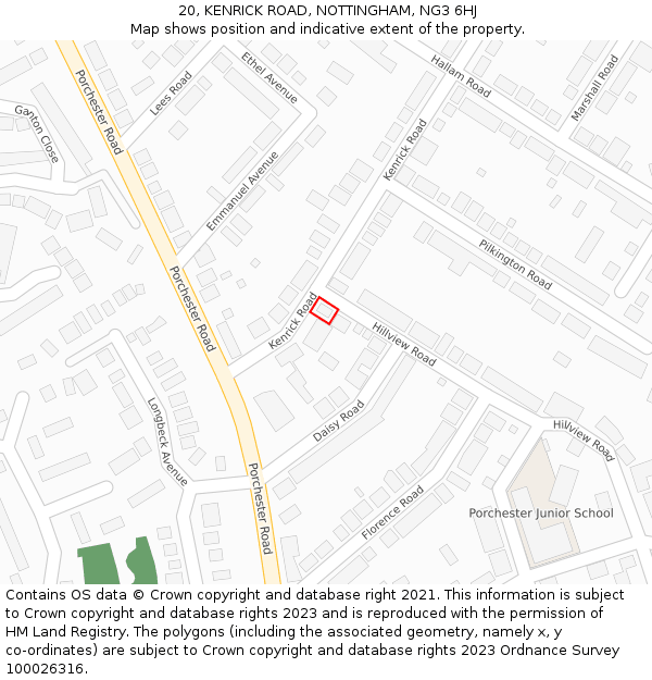 20, KENRICK ROAD, NOTTINGHAM, NG3 6HJ: Location map and indicative extent of plot