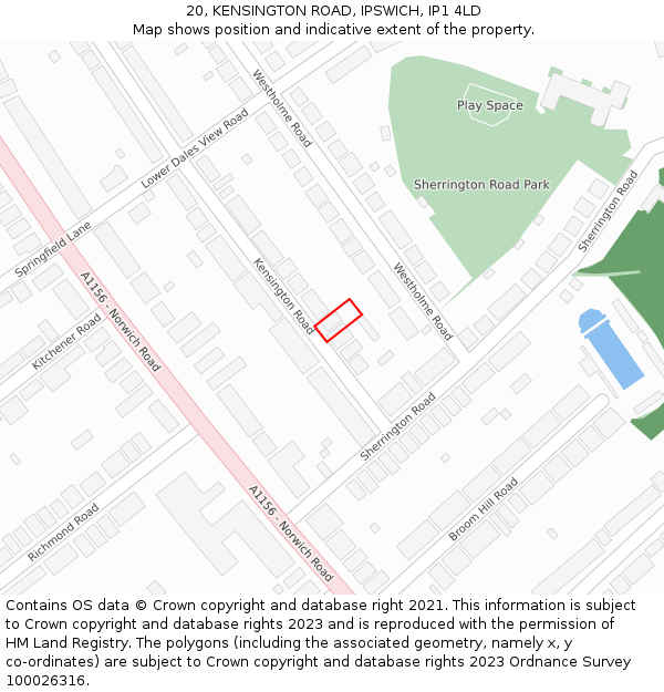 20, KENSINGTON ROAD, IPSWICH, IP1 4LD: Location map and indicative extent of plot