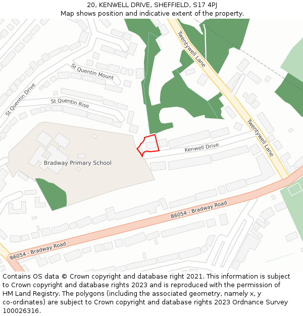 20, KENWELL DRIVE, SHEFFIELD, S17 4PJ: Location map and indicative extent of plot
