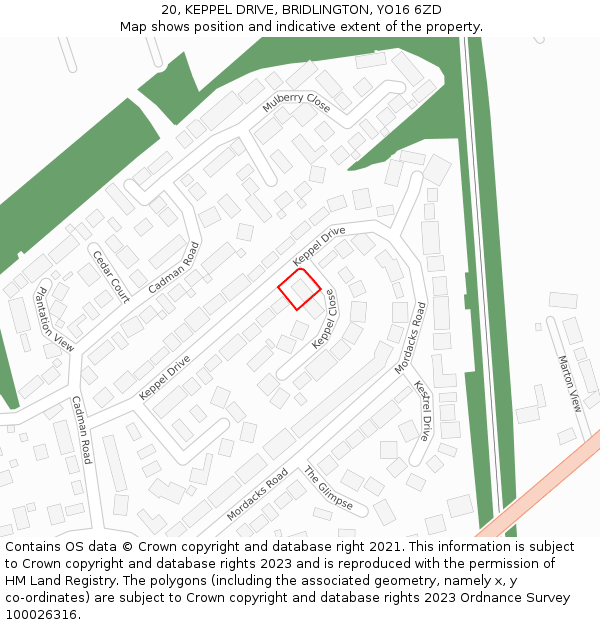 20, KEPPEL DRIVE, BRIDLINGTON, YO16 6ZD: Location map and indicative extent of plot