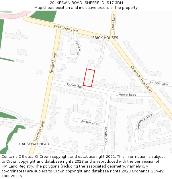 20, KERWIN ROAD, SHEFFIELD, S17 3DH: Location map and indicative extent of plot