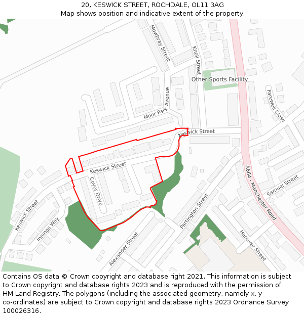 20, KESWICK STREET, ROCHDALE, OL11 3AG: Location map and indicative extent of plot