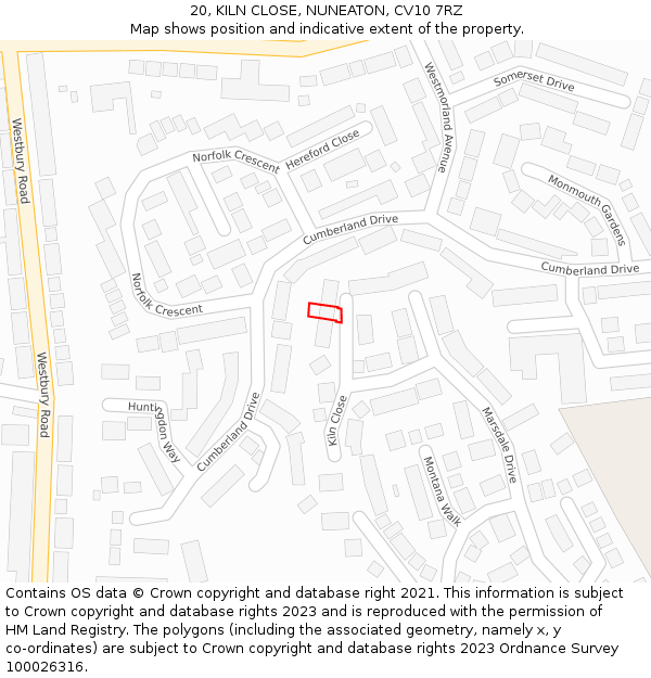 20, KILN CLOSE, NUNEATON, CV10 7RZ: Location map and indicative extent of plot