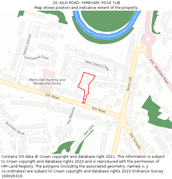 20, KILN ROAD, FAREHAM, PO16 7UB: Location map and indicative extent of plot