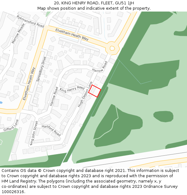 20, KING HENRY ROAD, FLEET, GU51 1JH: Location map and indicative extent of plot