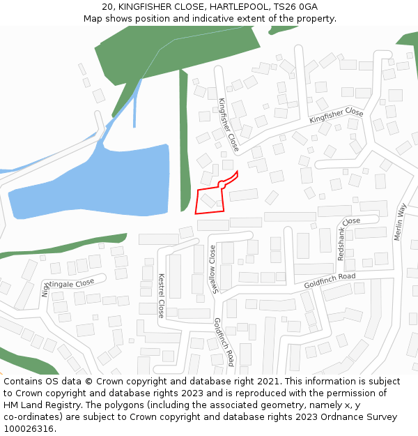 20, KINGFISHER CLOSE, HARTLEPOOL, TS26 0GA: Location map and indicative extent of plot