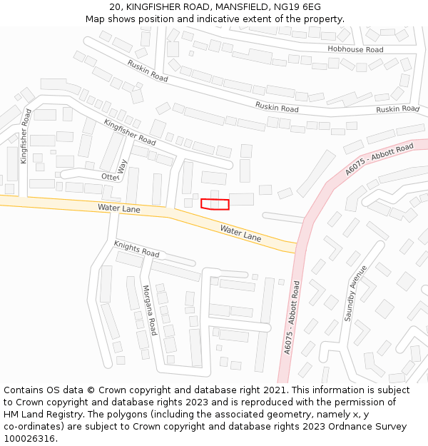 20, KINGFISHER ROAD, MANSFIELD, NG19 6EG: Location map and indicative extent of plot