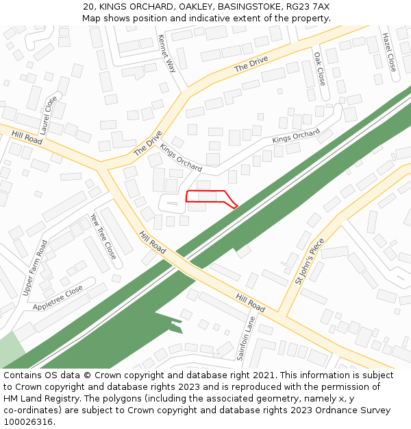 20, KINGS ORCHARD, OAKLEY, BASINGSTOKE, RG23 7AX: Location map and indicative extent of plot