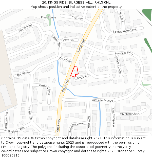 20, KINGS RIDE, BURGESS HILL, RH15 0HL: Location map and indicative extent of plot