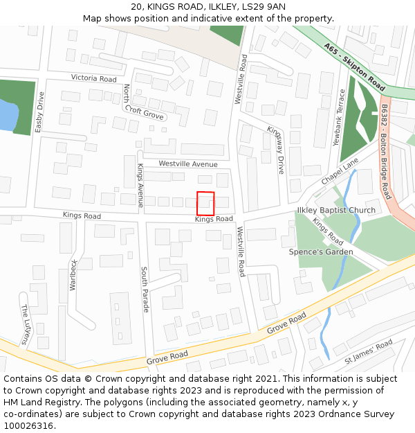 20, KINGS ROAD, ILKLEY, LS29 9AN: Location map and indicative extent of plot