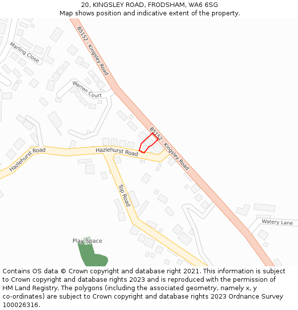 20, KINGSLEY ROAD, FRODSHAM, WA6 6SG: Location map and indicative extent of plot