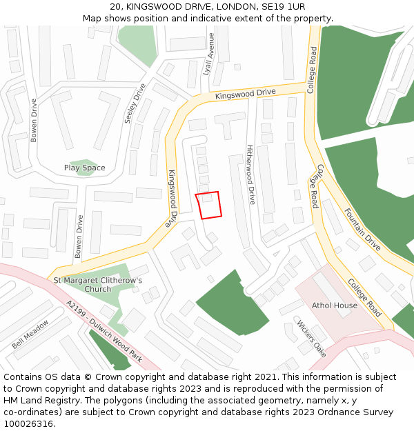 20, KINGSWOOD DRIVE, LONDON, SE19 1UR: Location map and indicative extent of plot