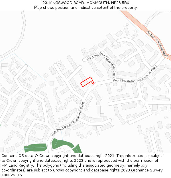 20, KINGSWOOD ROAD, MONMOUTH, NP25 5BX: Location map and indicative extent of plot