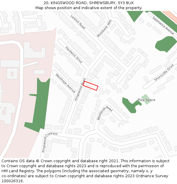 20, KINGSWOOD ROAD, SHREWSBURY, SY3 8UX: Location map and indicative extent of plot