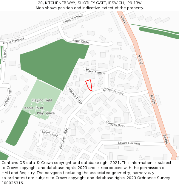 20, KITCHENER WAY, SHOTLEY GATE, IPSWICH, IP9 1RW: Location map and indicative extent of plot