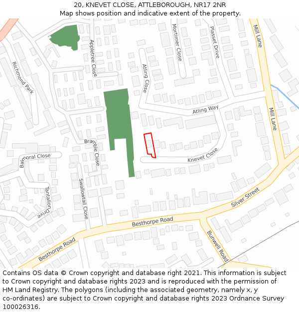 20, KNEVET CLOSE, ATTLEBOROUGH, NR17 2NR: Location map and indicative extent of plot