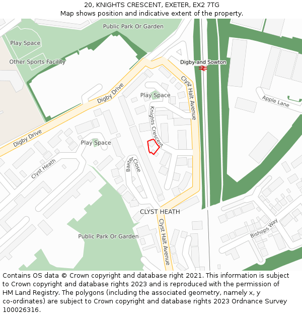 20, KNIGHTS CRESCENT, EXETER, EX2 7TG: Location map and indicative extent of plot