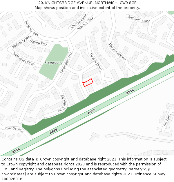 20, KNIGHTSBRIDGE AVENUE, NORTHWICH, CW9 8GE: Location map and indicative extent of plot