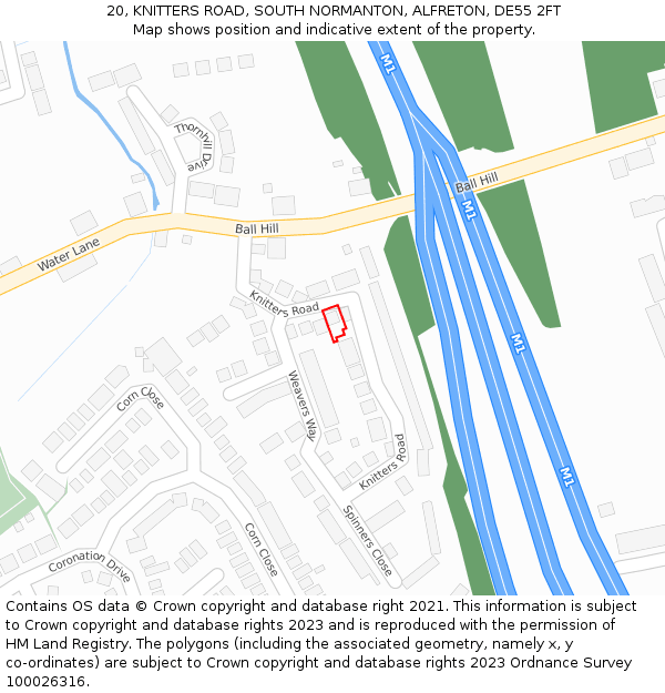 20, KNITTERS ROAD, SOUTH NORMANTON, ALFRETON, DE55 2FT: Location map and indicative extent of plot