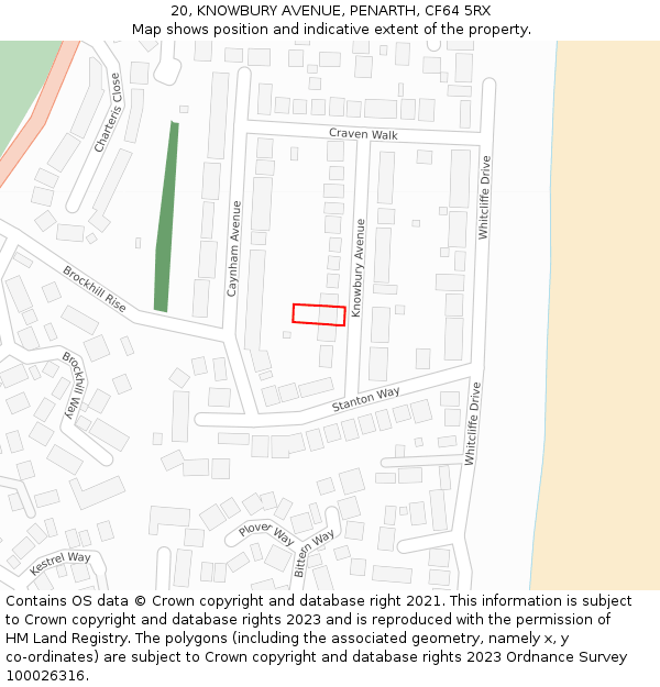 20, KNOWBURY AVENUE, PENARTH, CF64 5RX: Location map and indicative extent of plot