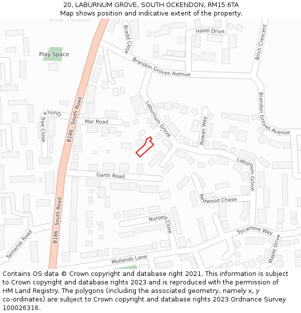 20, LABURNUM GROVE, SOUTH OCKENDON, RM15 6TA: Location map and indicative extent of plot