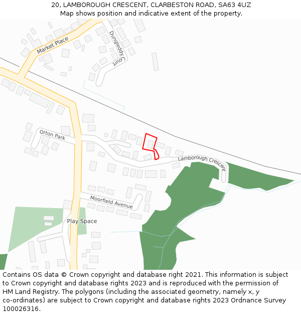 20, LAMBOROUGH CRESCENT, CLARBESTON ROAD, SA63 4UZ: Location map and indicative extent of plot