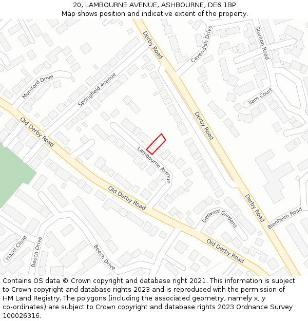 20, LAMBOURNE AVENUE, ASHBOURNE, DE6 1BP: Location map and indicative extent of plot