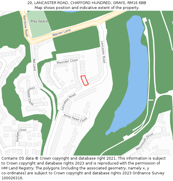 20, LANCASTER ROAD, CHAFFORD HUNDRED, GRAYS, RM16 6BB: Location map and indicative extent of plot