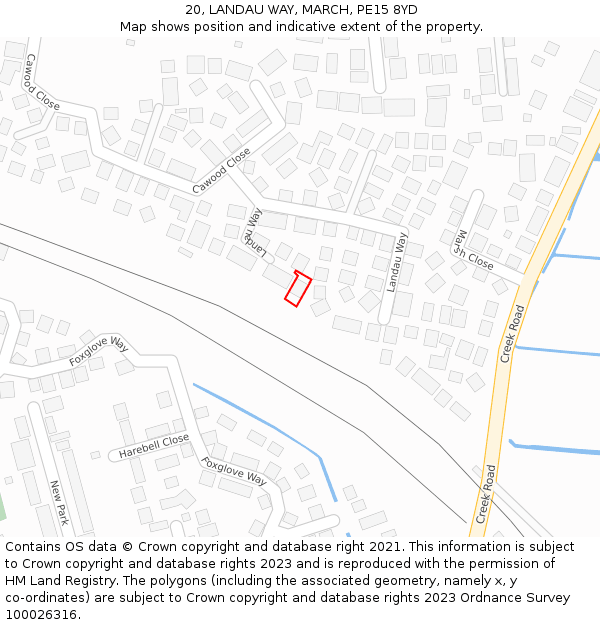 20, LANDAU WAY, MARCH, PE15 8YD: Location map and indicative extent of plot