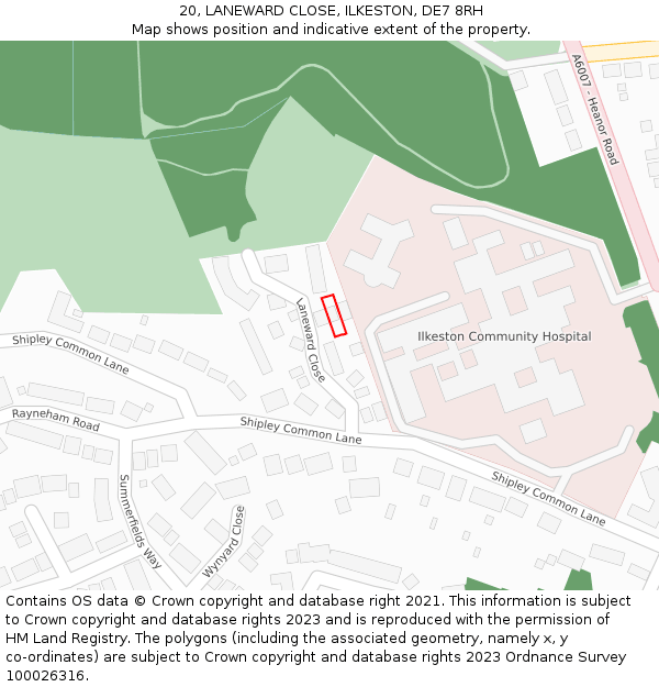 20, LANEWARD CLOSE, ILKESTON, DE7 8RH: Location map and indicative extent of plot