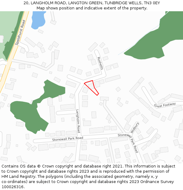 20, LANGHOLM ROAD, LANGTON GREEN, TUNBRIDGE WELLS, TN3 0EY: Location map and indicative extent of plot