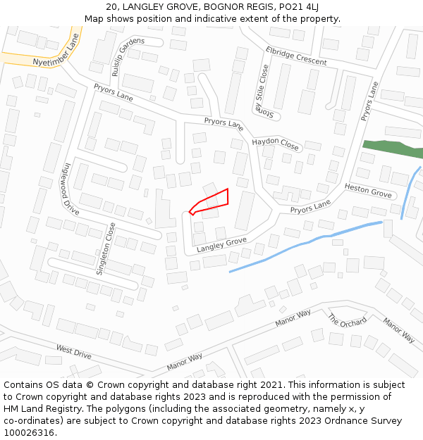 20, LANGLEY GROVE, BOGNOR REGIS, PO21 4LJ: Location map and indicative extent of plot