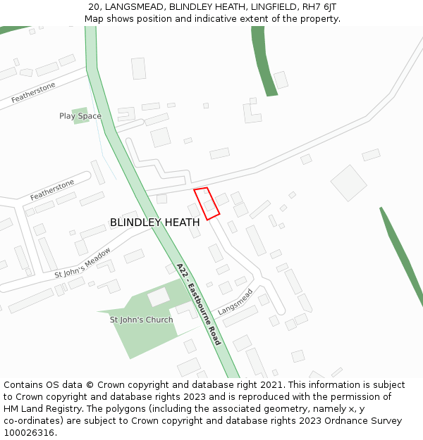 20, LANGSMEAD, BLINDLEY HEATH, LINGFIELD, RH7 6JT: Location map and indicative extent of plot