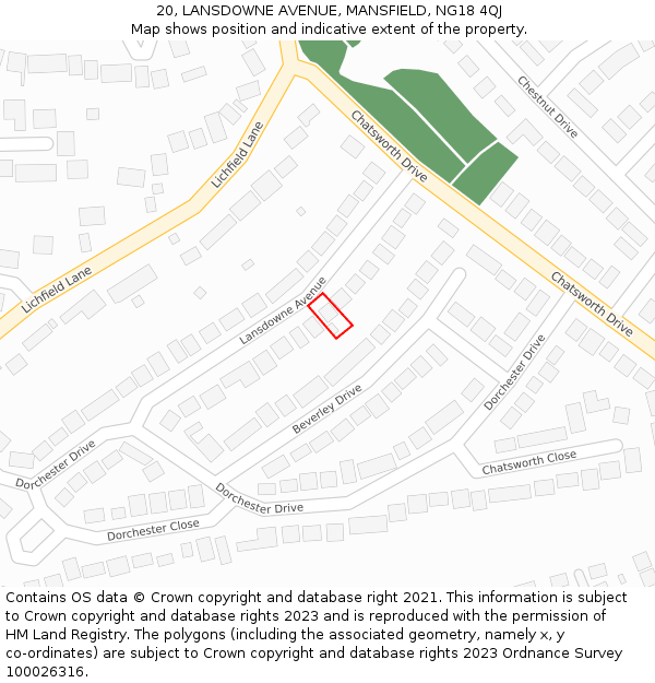 20, LANSDOWNE AVENUE, MANSFIELD, NG18 4QJ: Location map and indicative extent of plot