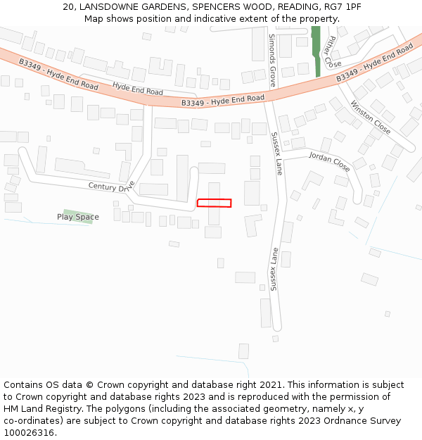 20, LANSDOWNE GARDENS, SPENCERS WOOD, READING, RG7 1PF: Location map and indicative extent of plot