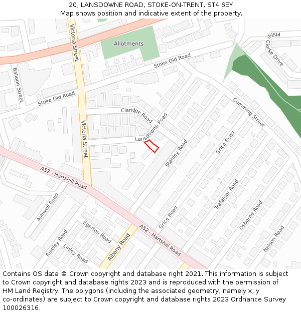 20, LANSDOWNE ROAD, STOKE-ON-TRENT, ST4 6EY: Location map and indicative extent of plot