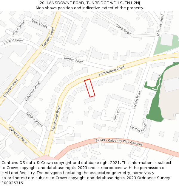 20, LANSDOWNE ROAD, TUNBRIDGE WELLS, TN1 2NJ: Location map and indicative extent of plot