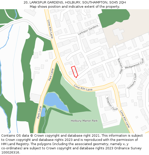 20, LARKSPUR GARDENS, HOLBURY, SOUTHAMPTON, SO45 2QH: Location map and indicative extent of plot