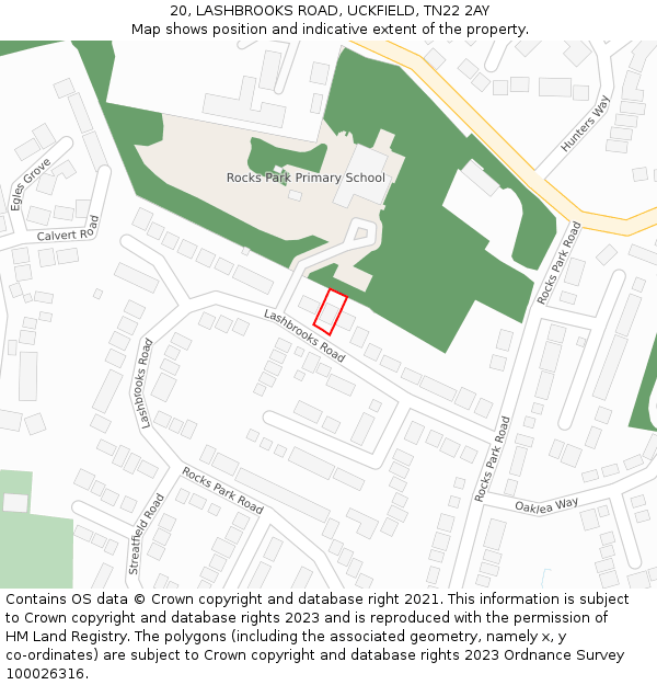 20, LASHBROOKS ROAD, UCKFIELD, TN22 2AY: Location map and indicative extent of plot
