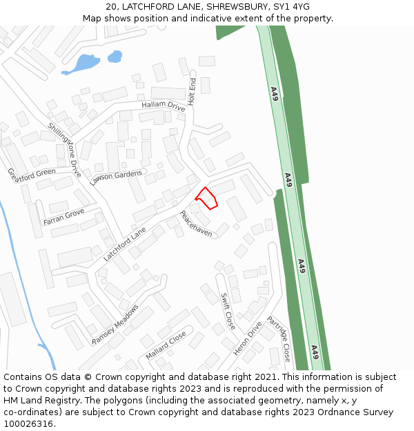 20, LATCHFORD LANE, SHREWSBURY, SY1 4YG: Location map and indicative extent of plot