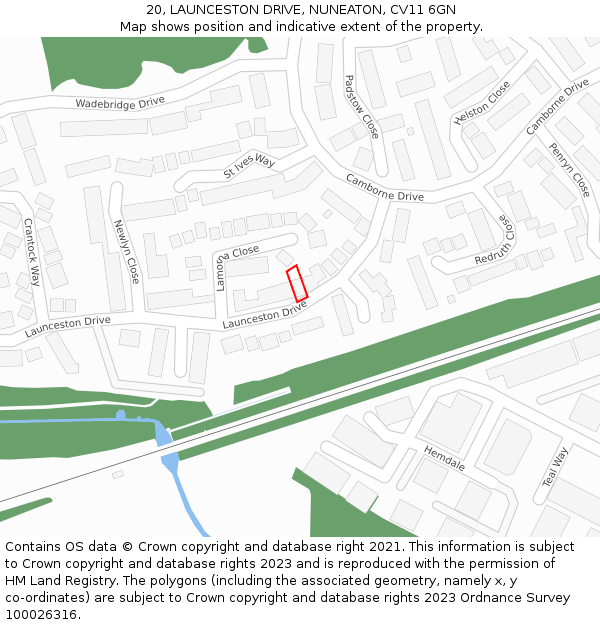 20, LAUNCESTON DRIVE, NUNEATON, CV11 6GN: Location map and indicative extent of plot